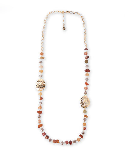 Collana lunga a catena con pietre in vetro tono arancio
