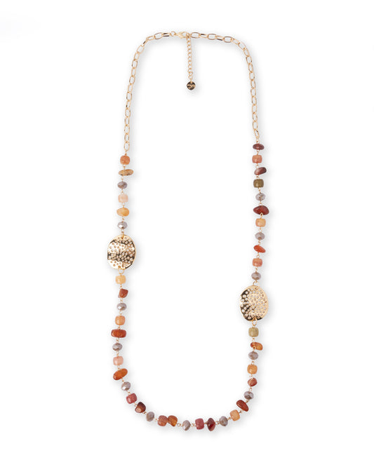 Collana lunga a catena con pietre in vetro tono arancio