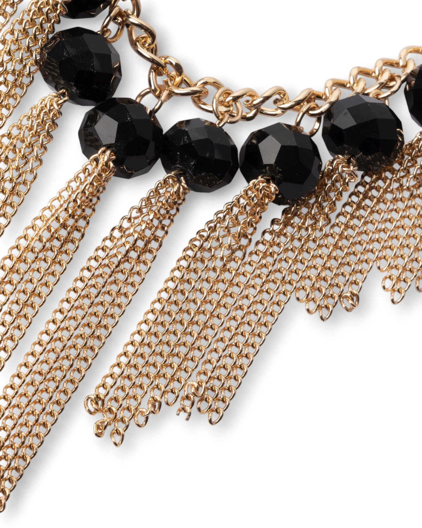 Collana girocollo a catena con pietre nere in vetro e frange pendenti