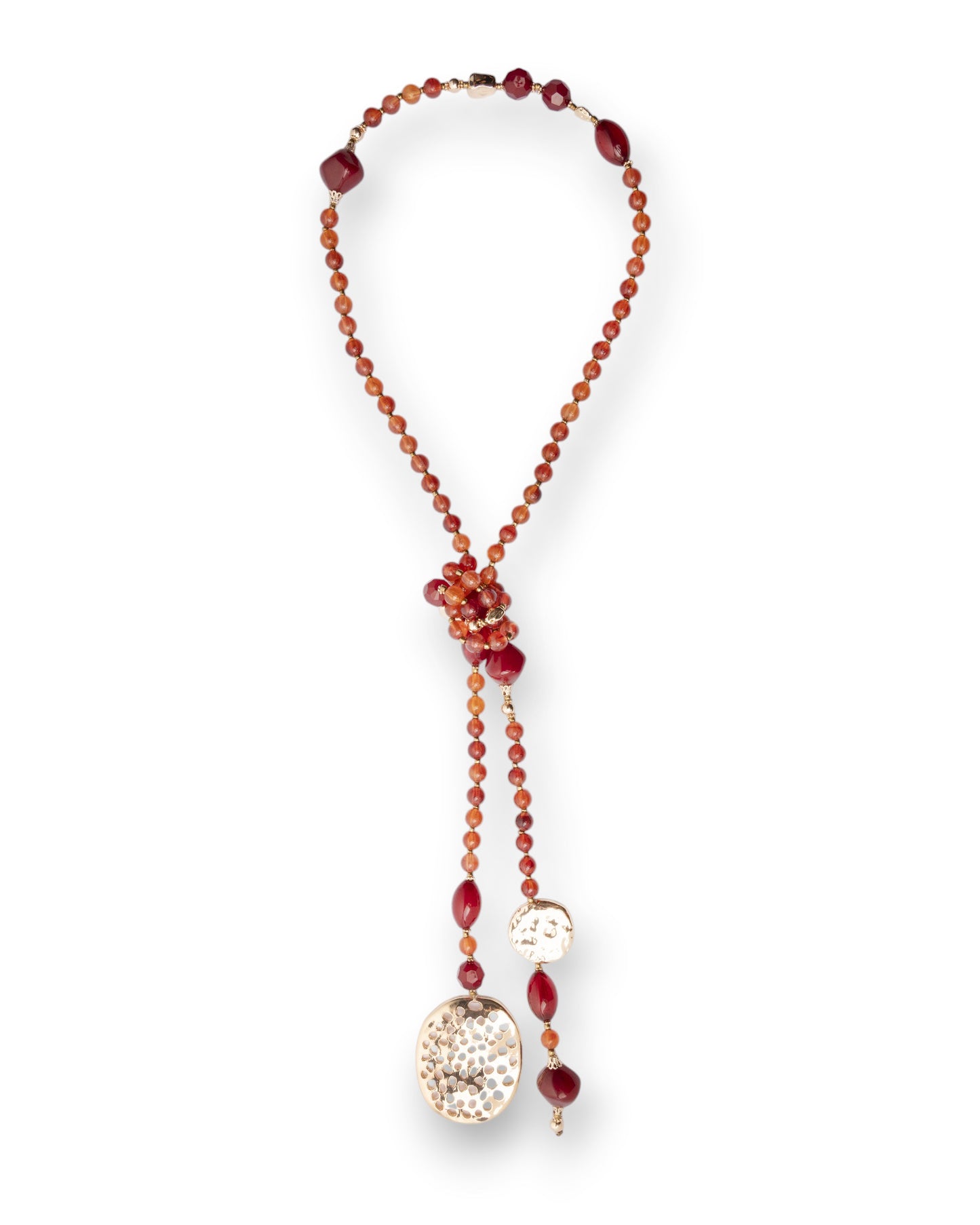 Collana lunga con pietre in acrilico tono arancio e chiusura a nodo
