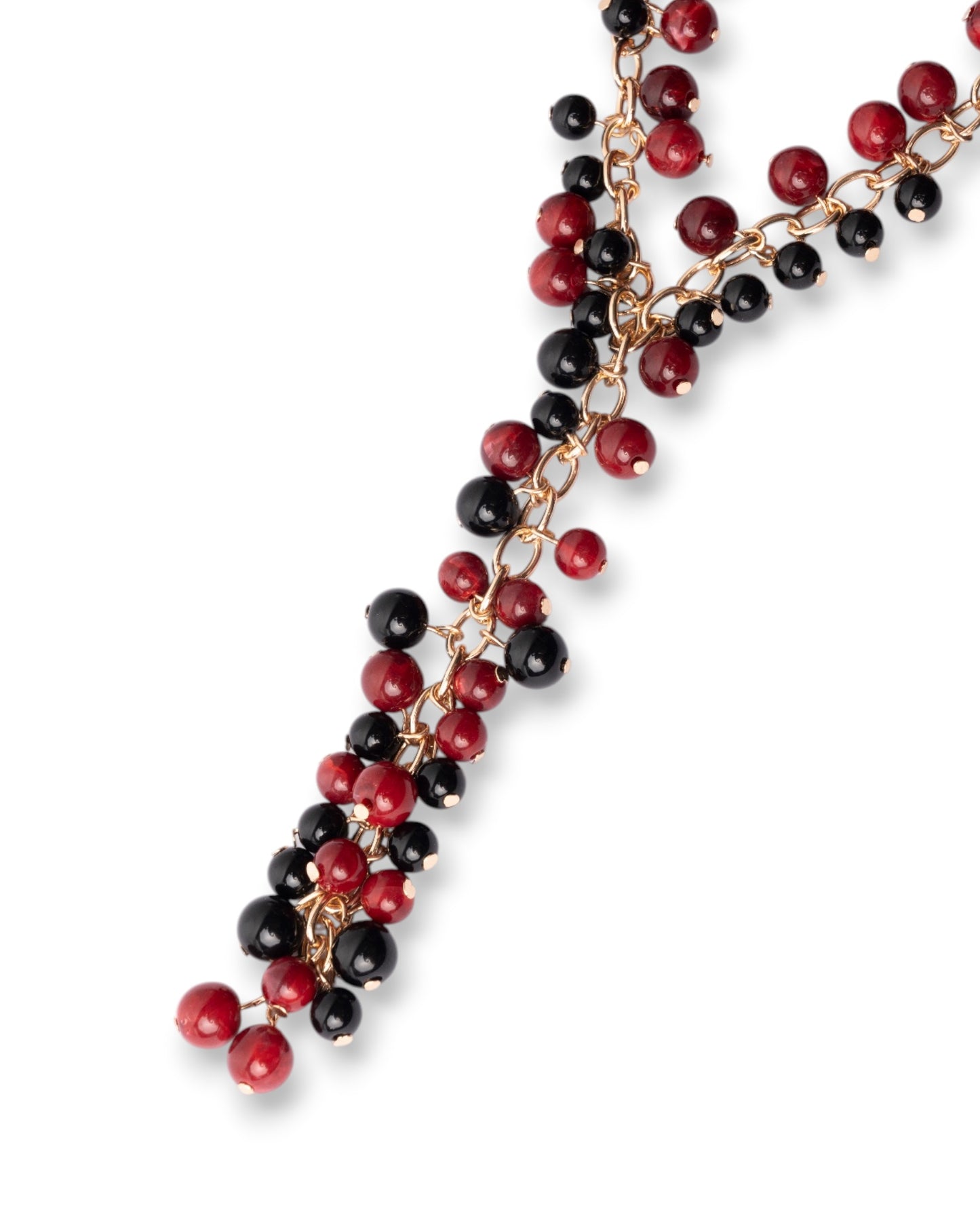 Collana girocollo a catena con sfere pendenti in acrilico nere e rosse
