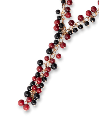 Collana girocollo a catena con sfere pendenti in acrilico nere e rosse