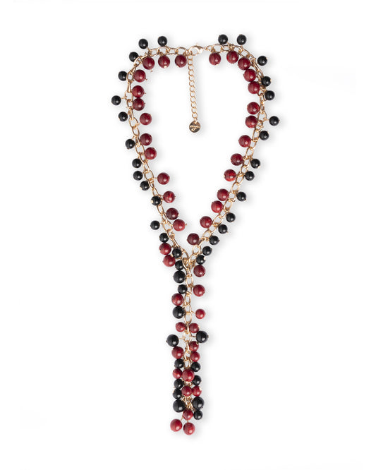 Collana girocollo a catena con sfere pendenti in acrilico nere e rosse