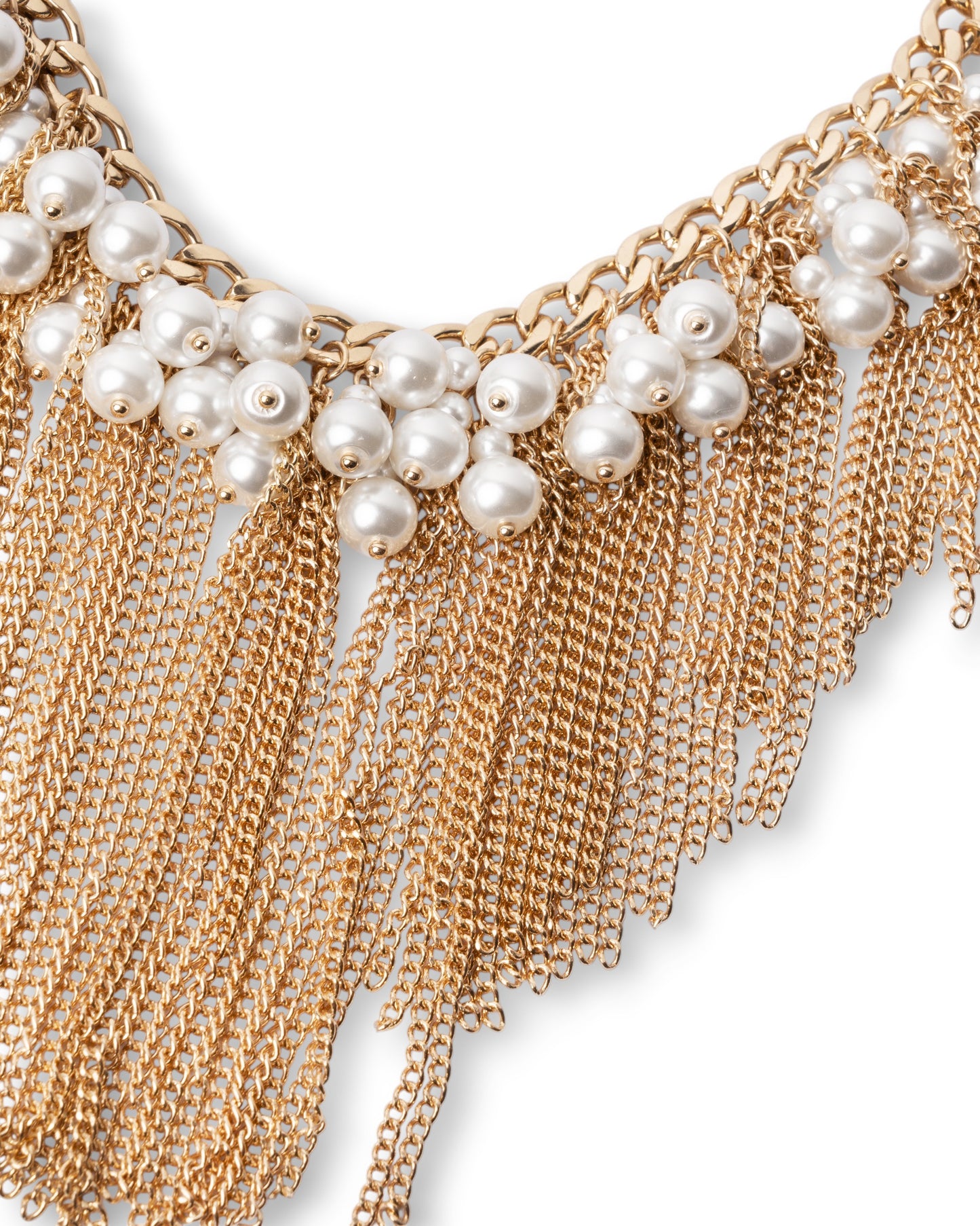 Collana girocollo a catena con sfere in vetro effetto perlato e frange pendenti
