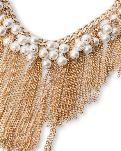 Collana girocollo a catena con sfere in vetro effetto perlato e frange pendenti