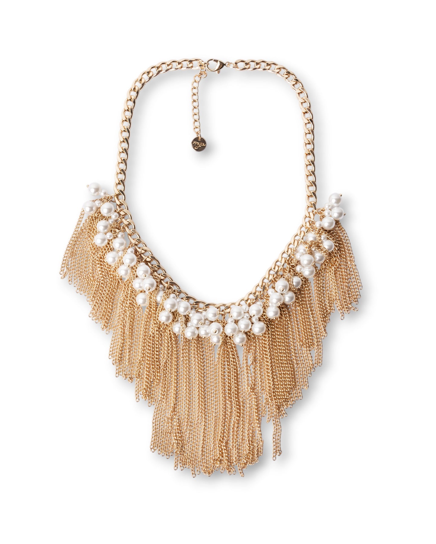 Collana girocollo a catena con sfere in vetro effetto perlato e frange pendenti