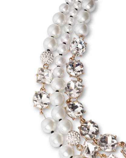 Collana girocollo a tre fili con pietre in vetro effetto perlato