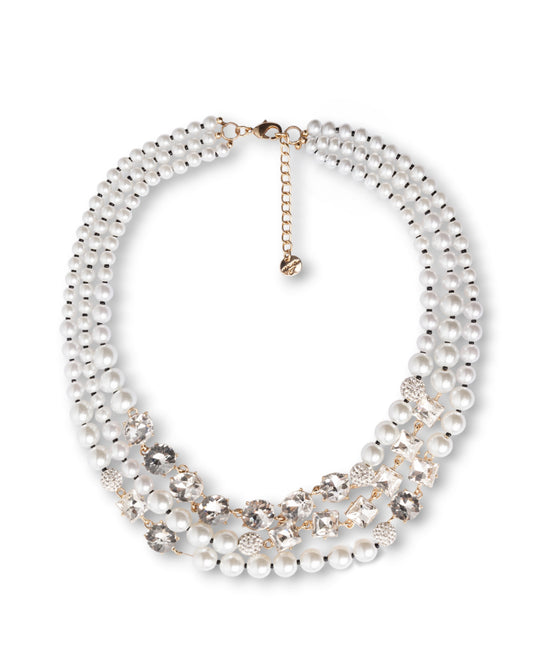 Collana girocollo a tre fili con pietre in vetro effetto perlato