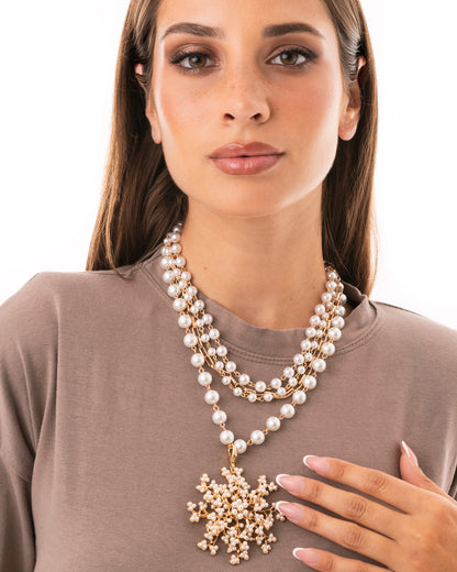 Collana girocollo multi fili con pietre in vetro e pendente fiocco di neve