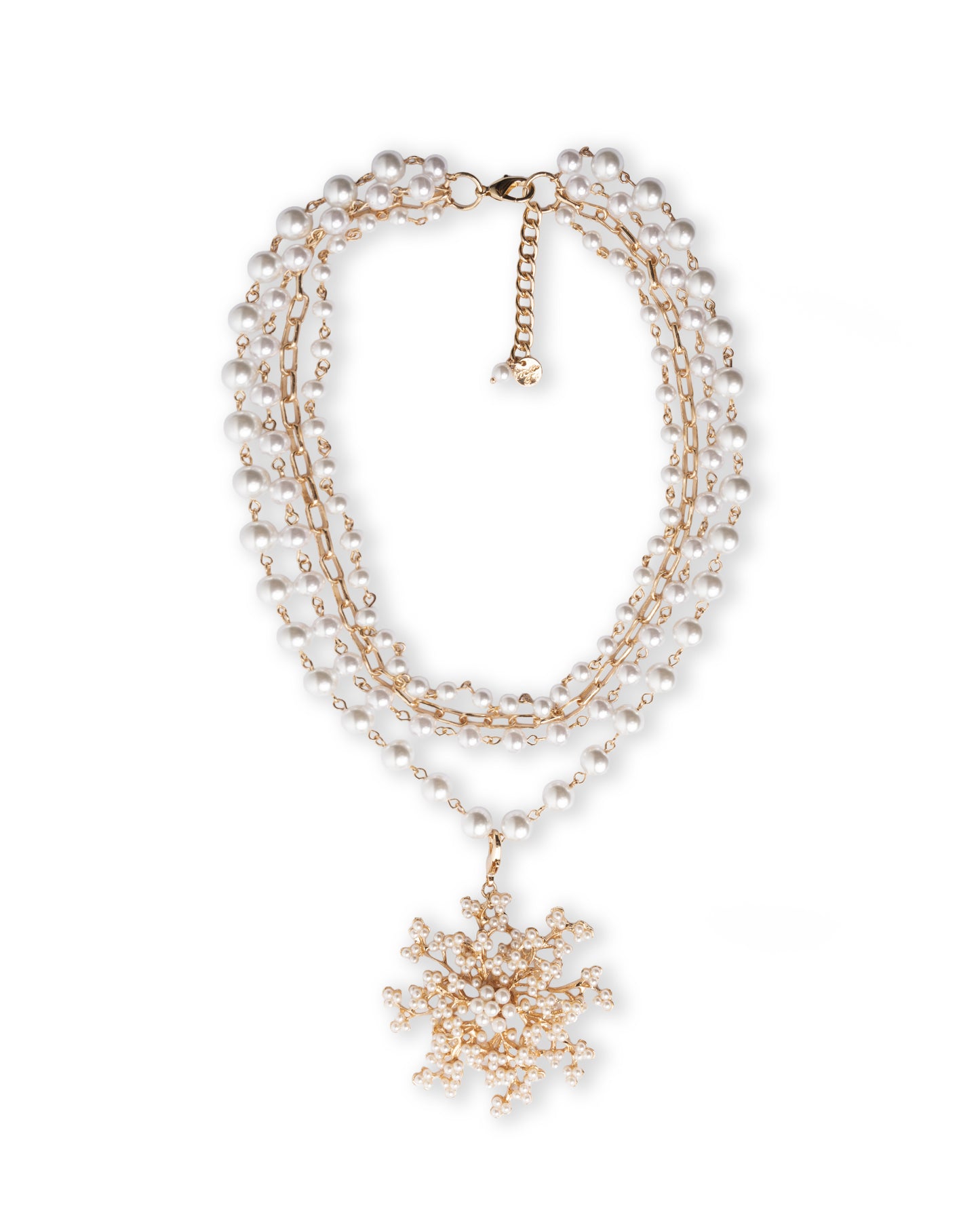 Collana girocollo multi fili con pietre in vetro e pendente fiocco di neve
