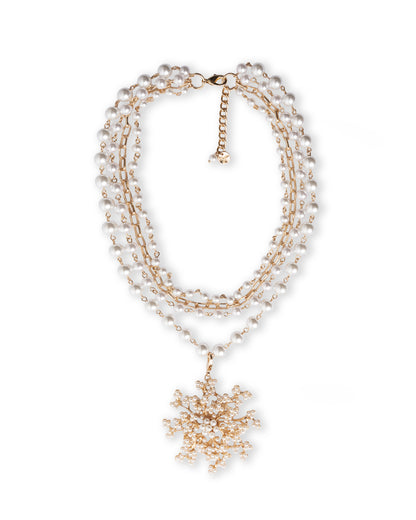 Collana girocollo multi fili con pietre in vetro e pendente fiocco di neve