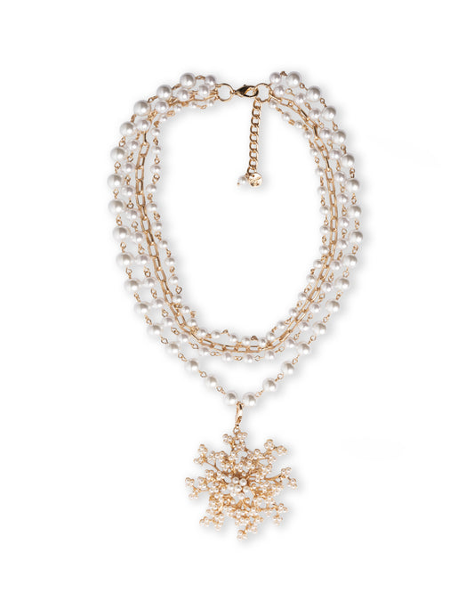 Collana girocollo multi fili con pietre in vetro e pendente fiocco di neve
