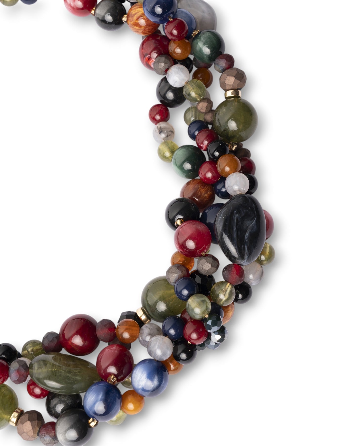 Collana girocollo con pietre intrecciate in acrilico e vetro multicolore