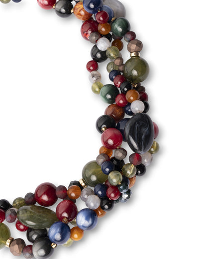 Collana girocollo con pietre intrecciate in acrilico e vetro multicolore