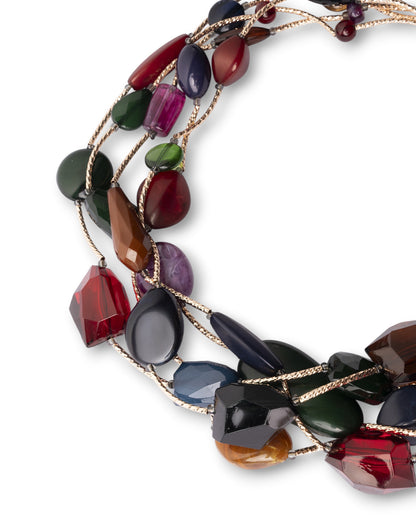 Collana girocollo multi fili con pietre in acrilico multicolore