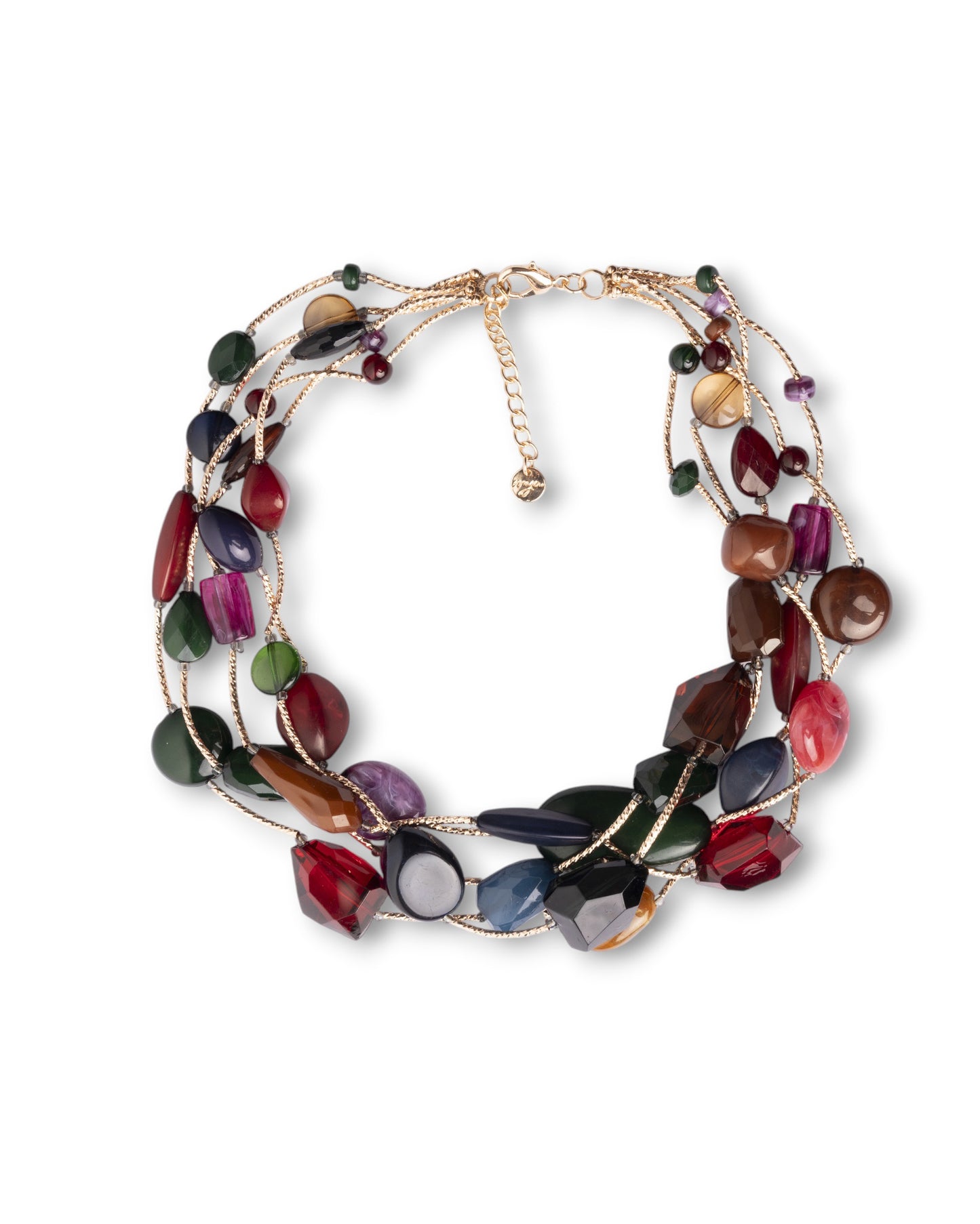 Collana girocollo multi fili con pietre in acrilico multicolore
