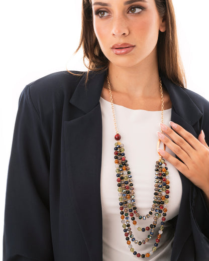 Collana lunga a catena con multi fili di pietre in acrilico multicolore