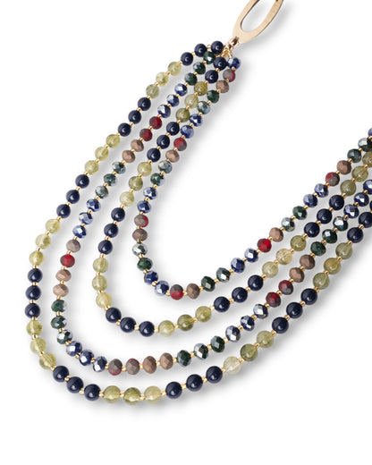 Collana lunga a catena con multi fili di pietre in acrilico tono verde e blu