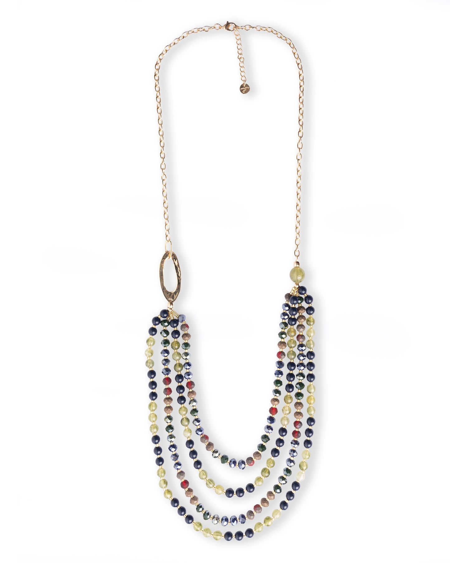 Collana lunga a catena con multi fili di pietre in acrilico tono verde e blu