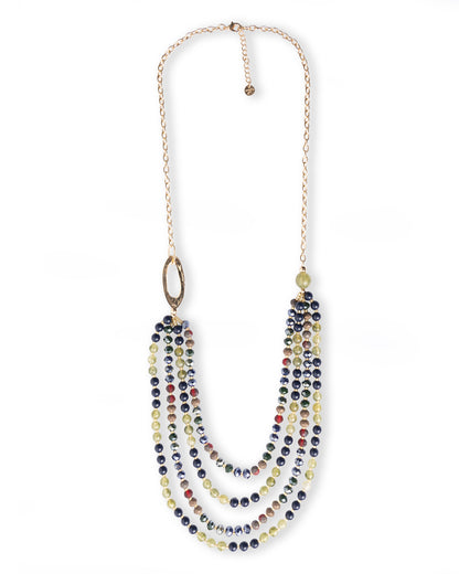Collana lunga a catena con multi fili di pietre in acrilico tono verde e blu