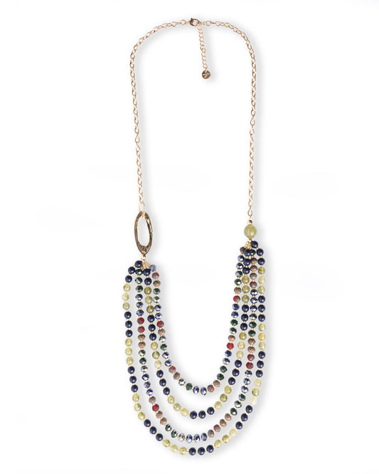 Collana lunga a catena con multi fili di pietre in acrilico tono verde e blu