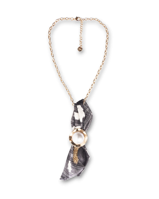 Collana girocollo a catena con cravattino in tessuto tono grigio