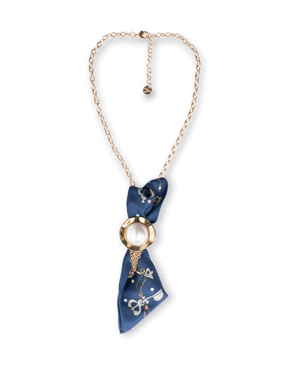 Collana girocollo a catena con cravattino in tessuto tono blu