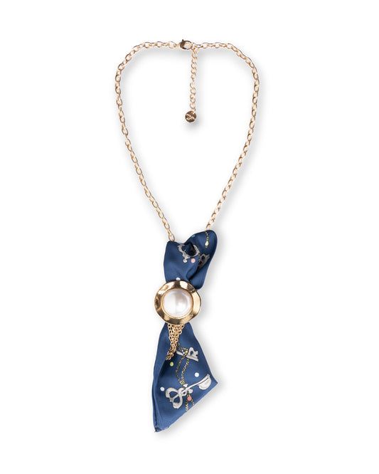 Collana girocollo a catena con cravattino in tessuto tono blu