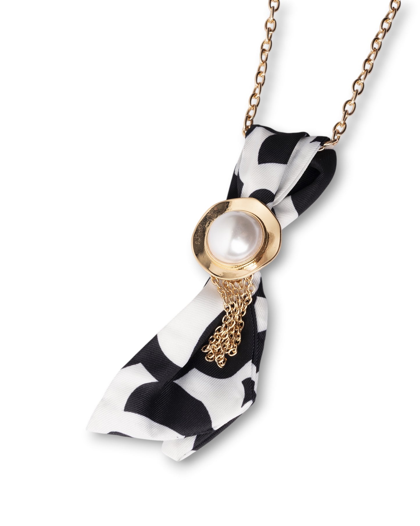 Collana girocollo a catena con cravattino in tessuto bianco e nero