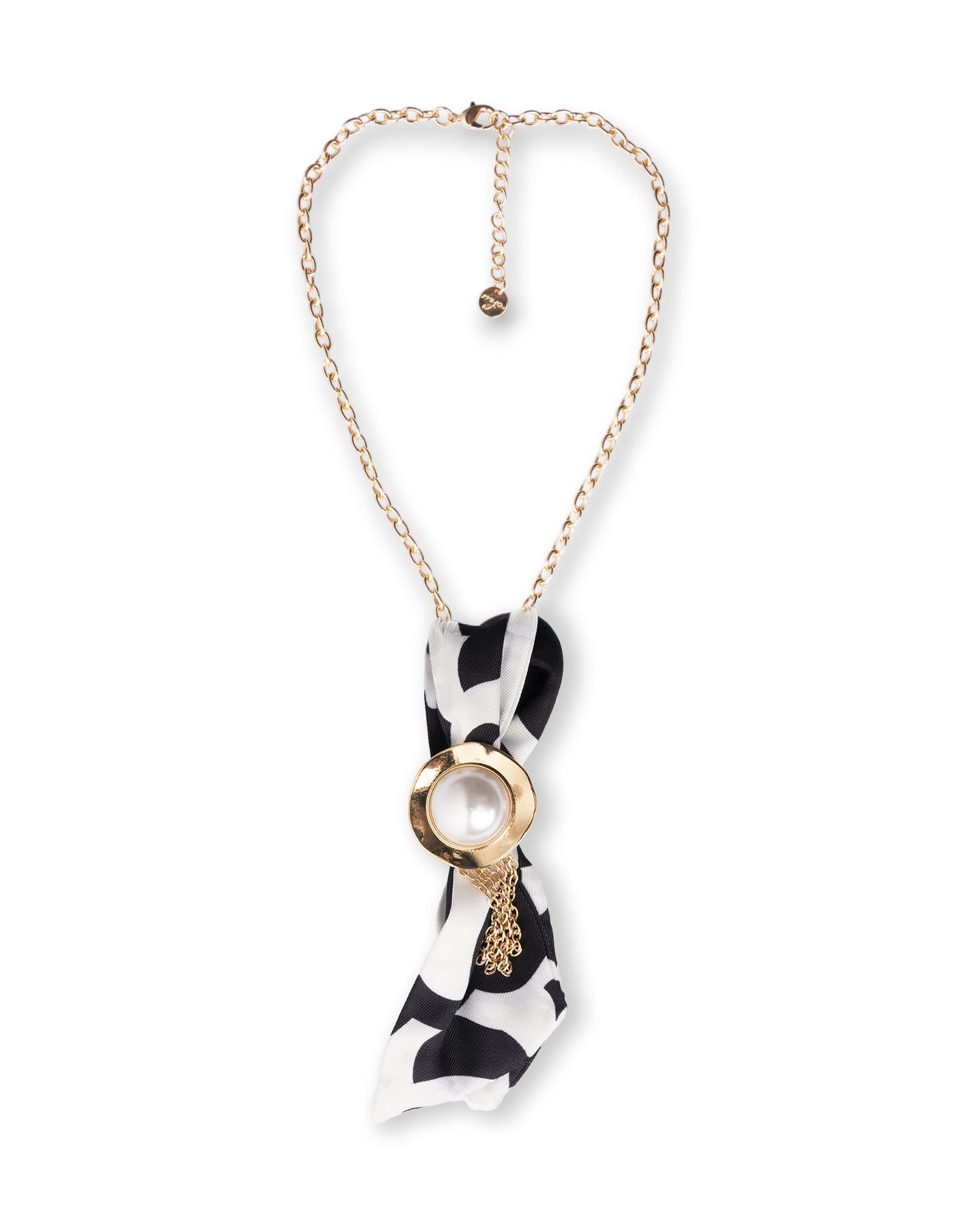 Collana girocollo a catena con cravattino in tessuto bianco e nero