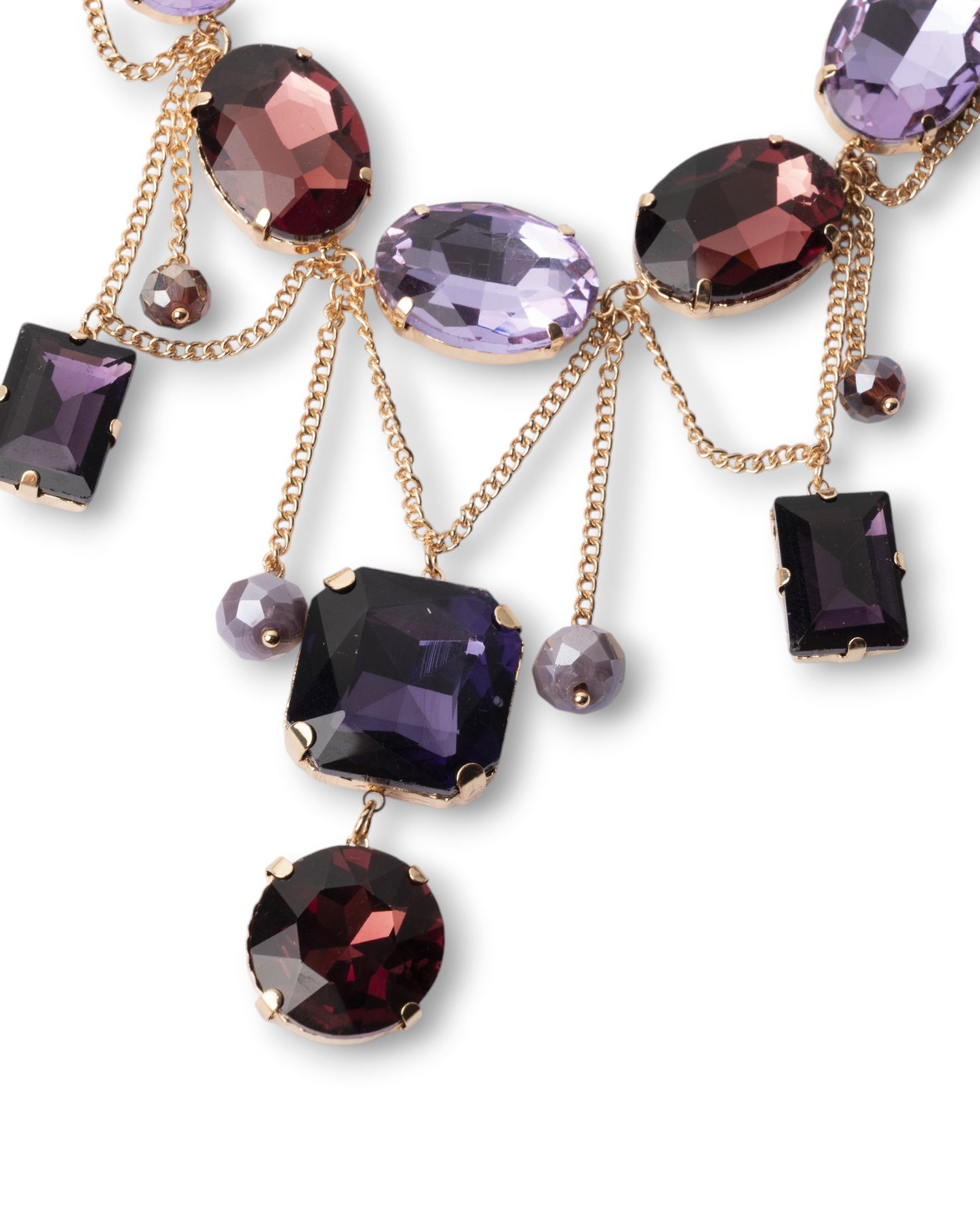 Collana girocollo a catena con pietre in vetro pendenti tono viola