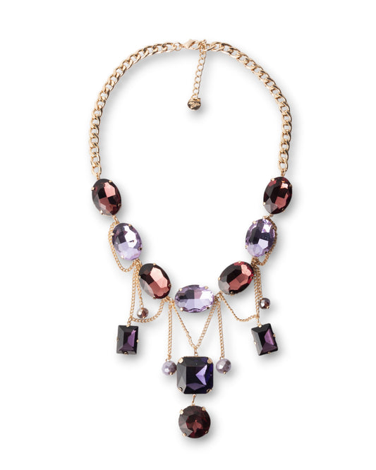 Collana girocollo a catena con pietre in vetro pendenti tono viola