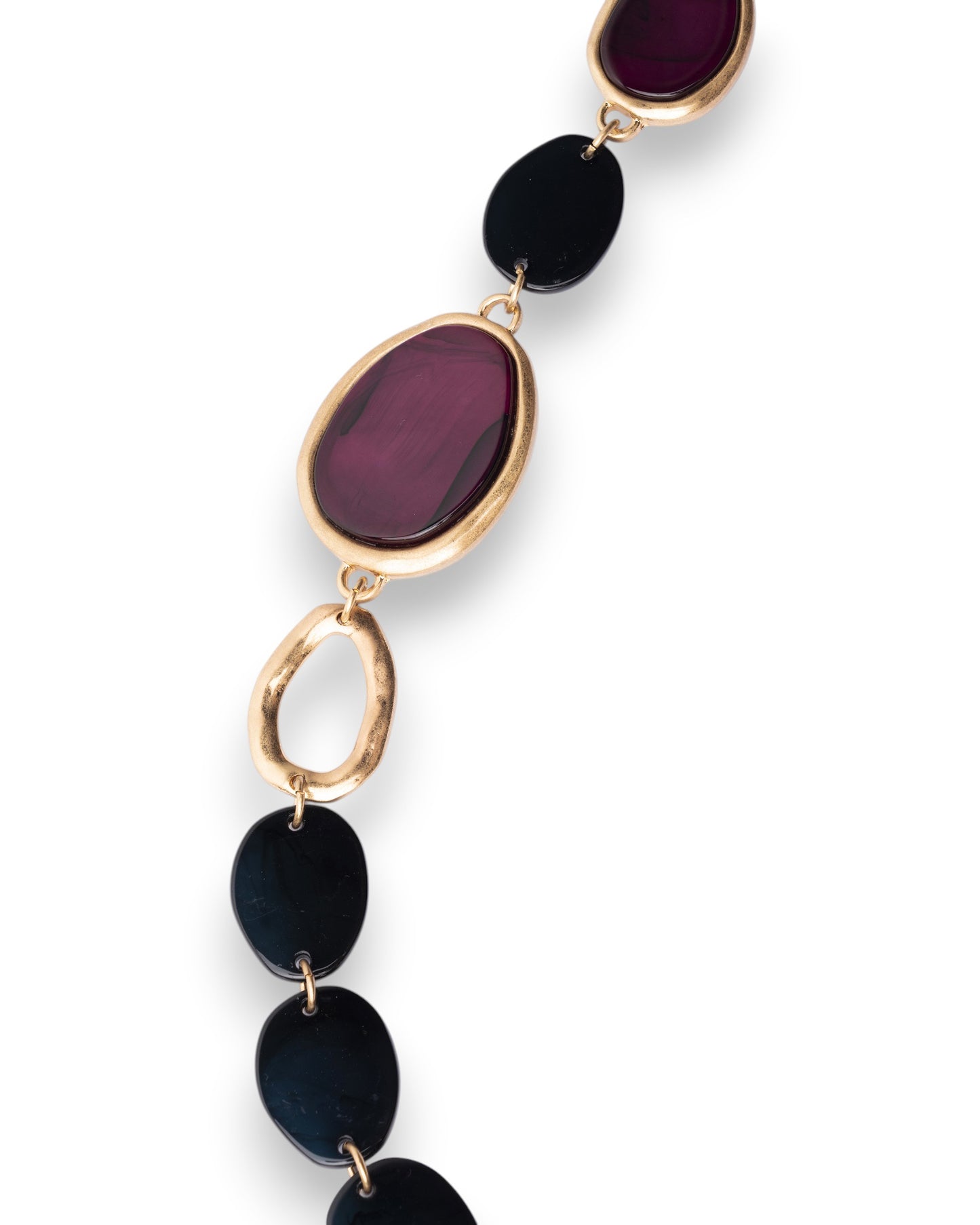 Collana lunga con pietre in acrilico nere e prugna