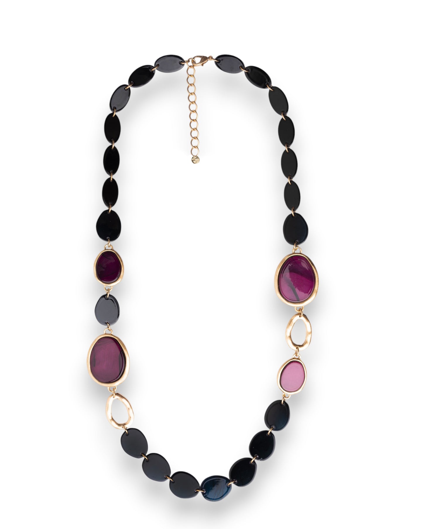 Collana lunga con pietre in acrilico nere e prugna