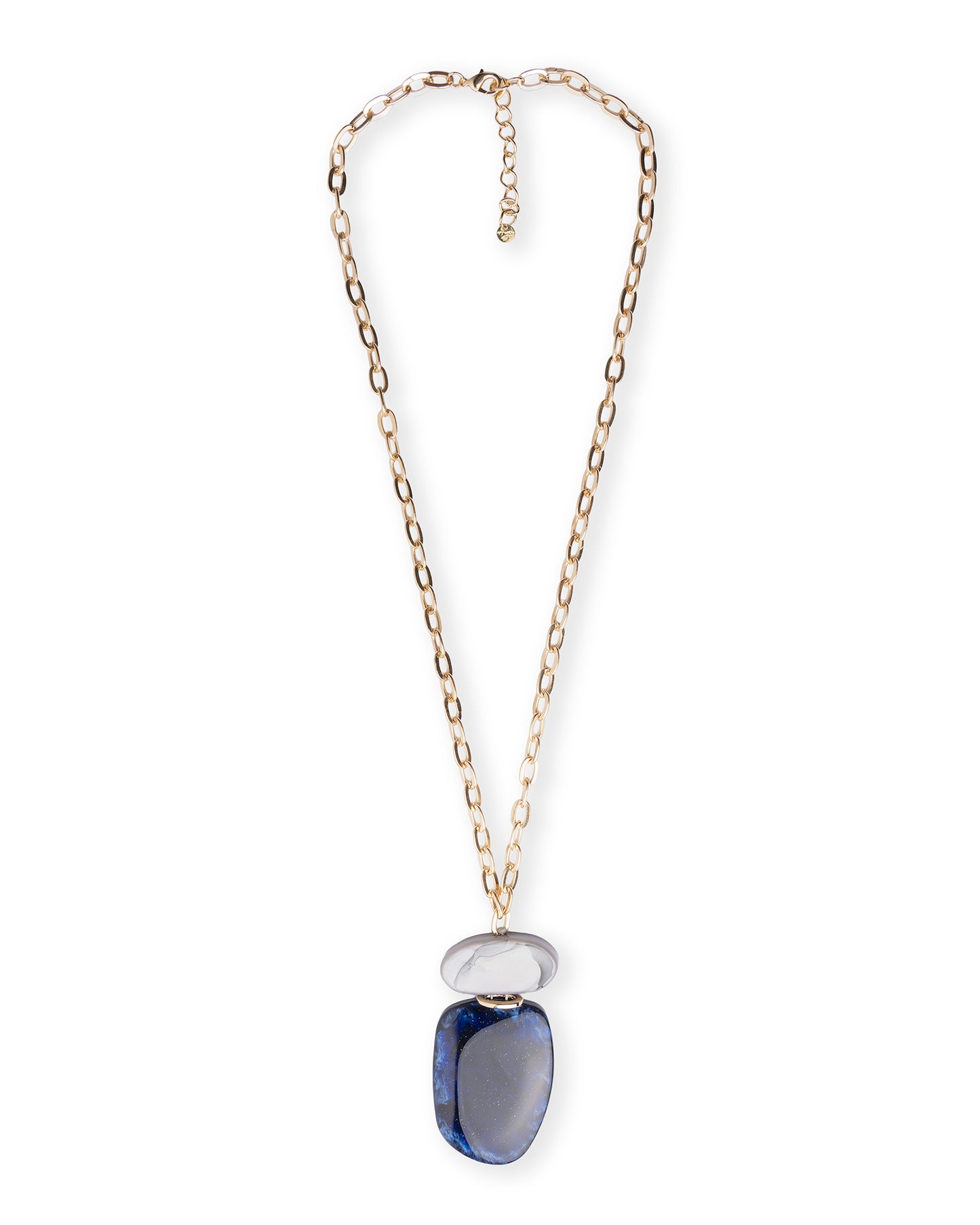 Collana lunga a catena con pendente in acrilico tono blu e grigio