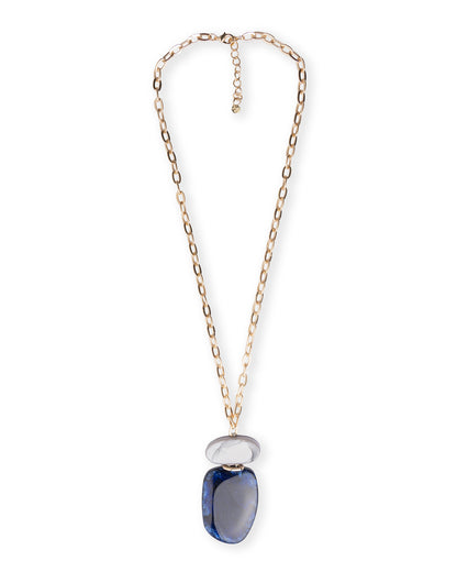 Collana lunga a catena con pendente in acrilico tono blu e grigio