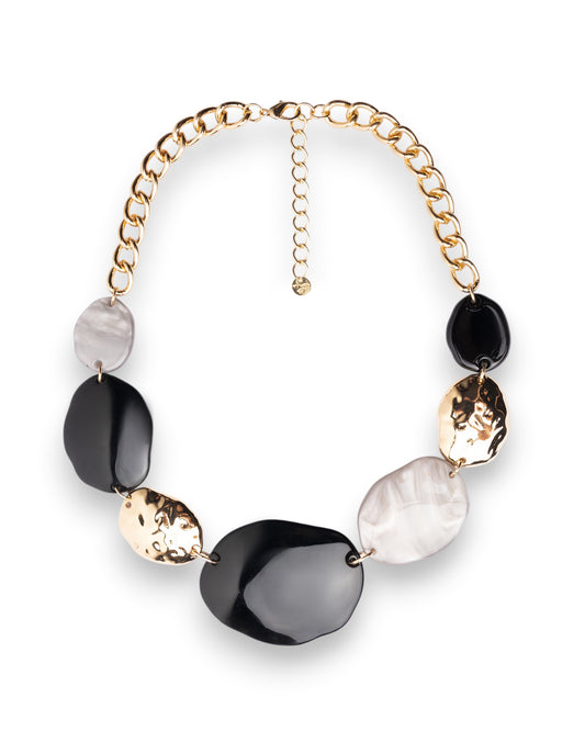 Collana girocollo a catena con inserti in acrilico tono nero e grigio