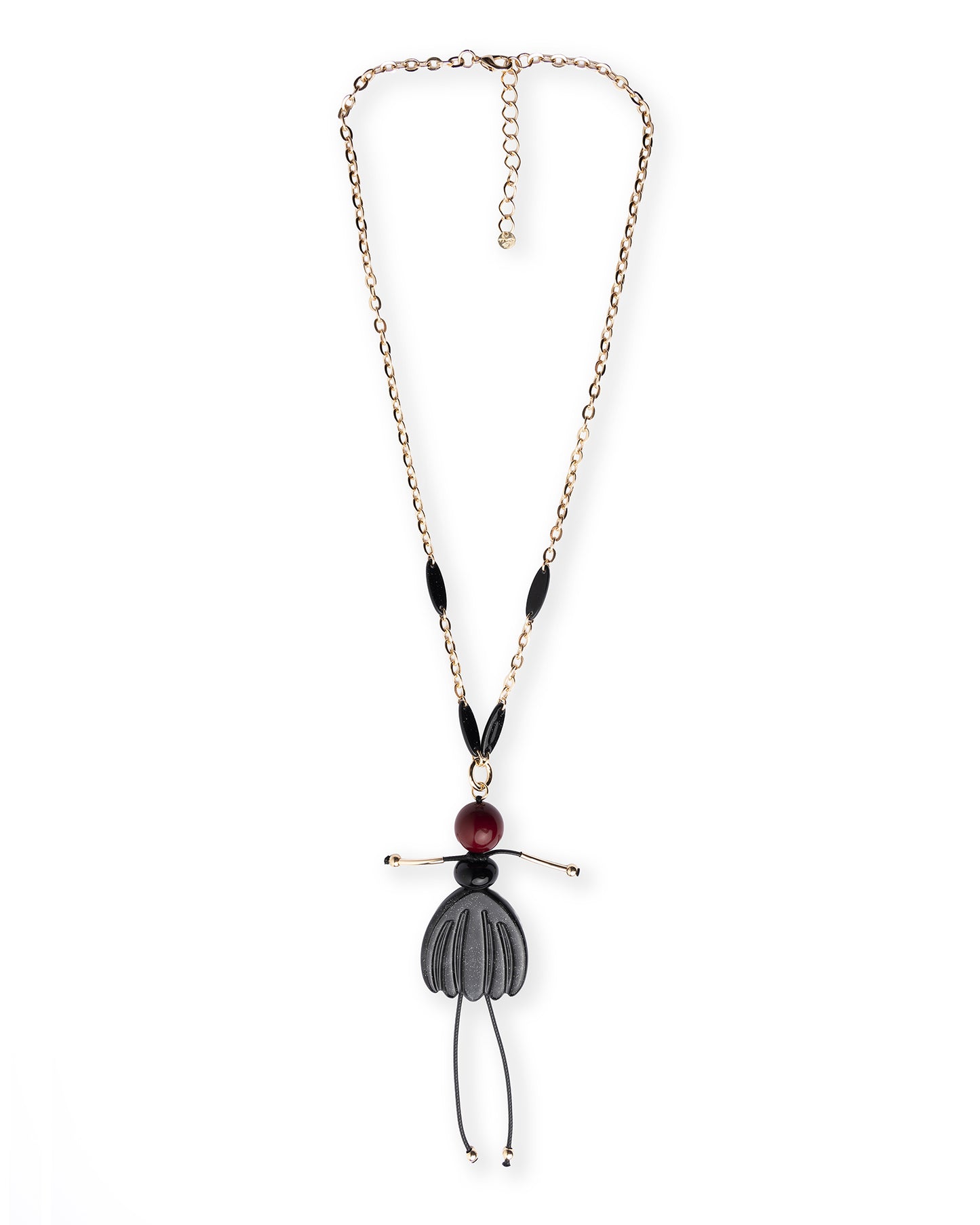 Collana lunga a catena con pendente in resina ed acrilico a ballerina con tutù nero