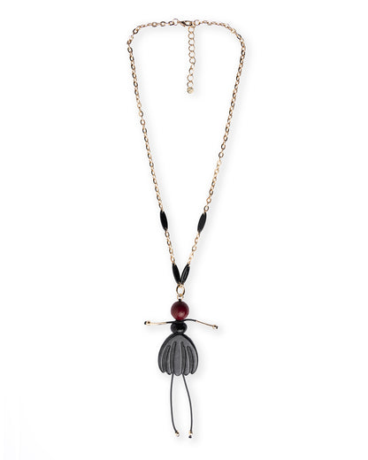 Collana lunga a catena con pendente in resina ed acrilico a ballerina con tutù nero