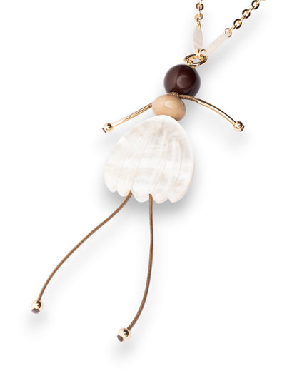 Collana lunga a catena con pendente in resina ed acrilico a ballerina con tutù bianco