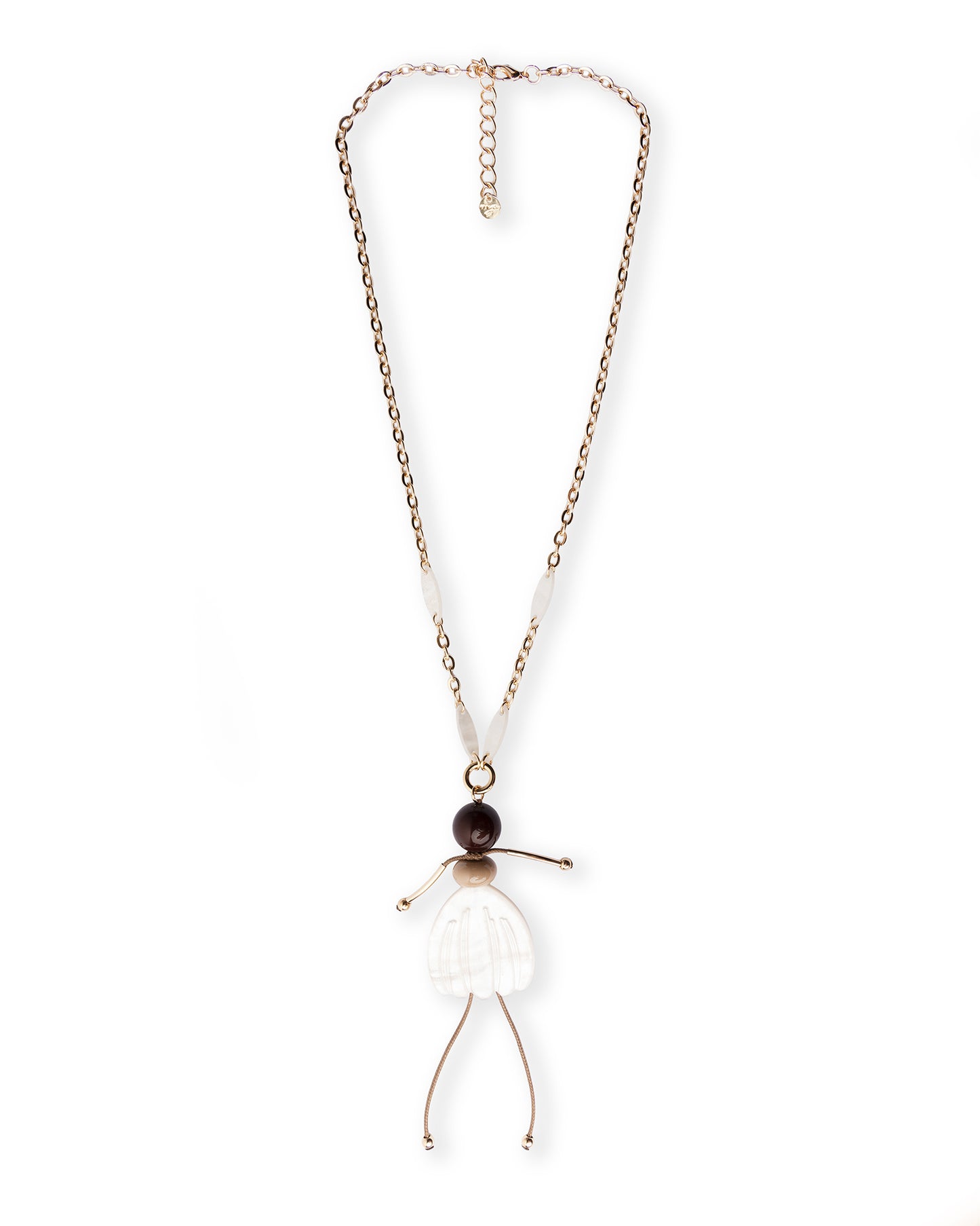 Collana lunga a catena con pendente in resina ed acrilico a ballerina con tutù bianco