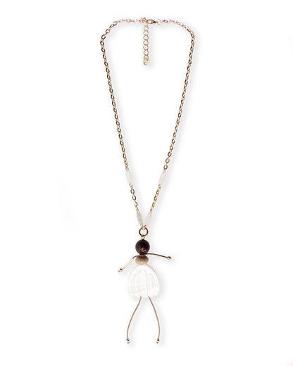 Collana lunga a catena con pendente in resina ed acrilico a ballerina con tutù bianco