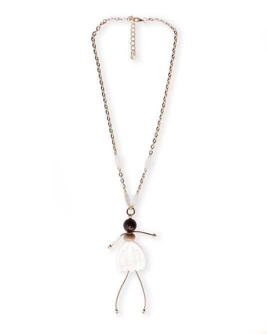 Collana lunga a catena con pendente in resina ed acrilico a ballerina con tutù bianco