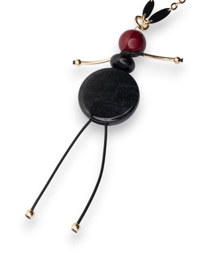 Collana lunga a catena con pendente ballerina nera in resina ed acrilico