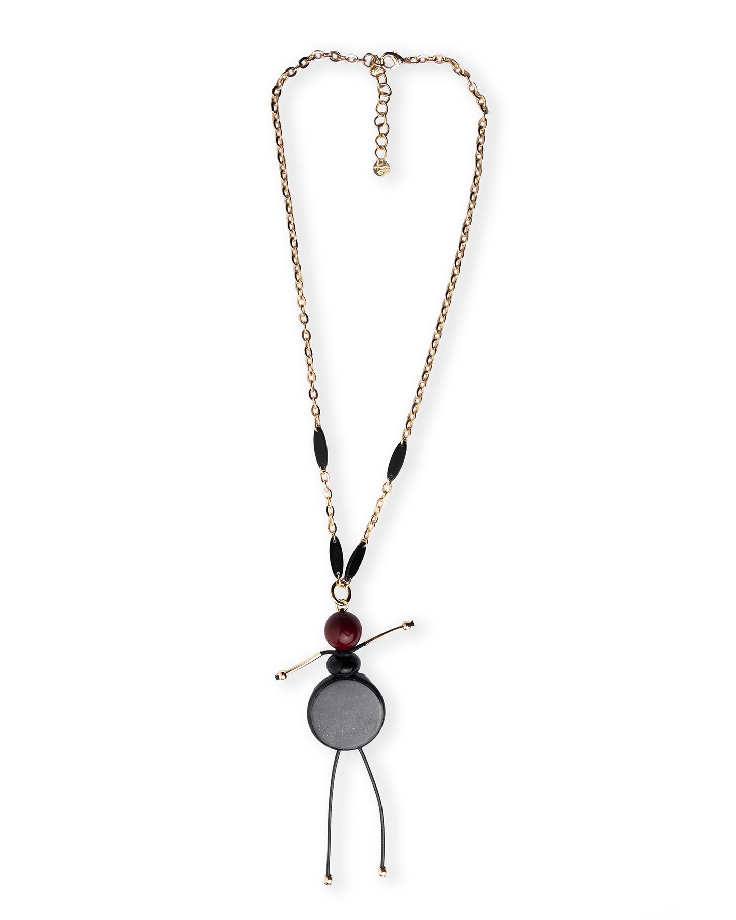 Collana lunga a catena con pendente ballerina nera in resina ed acrilico