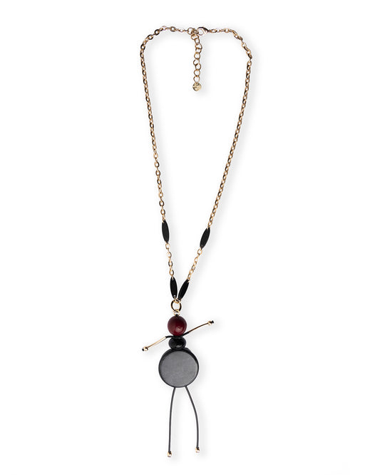 Collana lunga a catena con pendente ballerina nera in resina ed acrilico