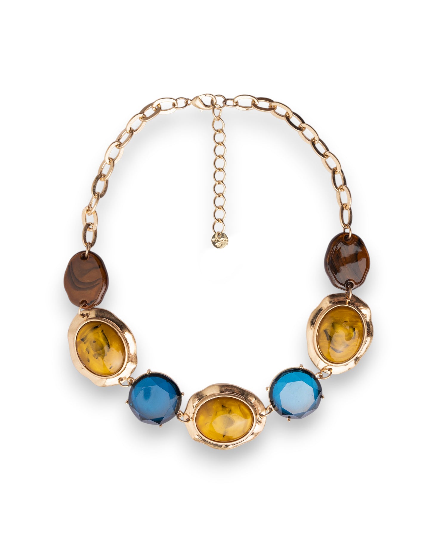Collana girocollo a catena con pietre in acrilico tono marrone, ocra e azzurro