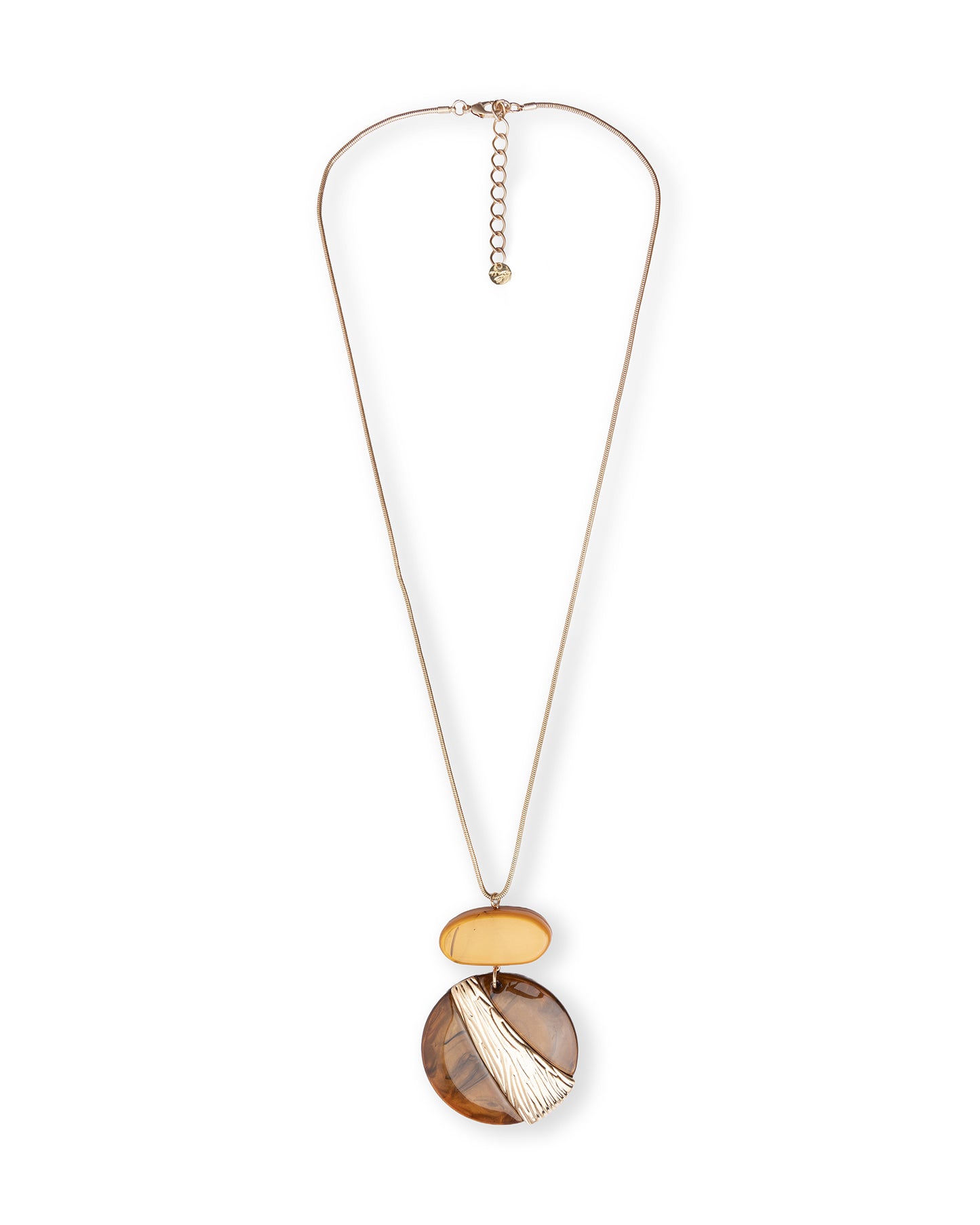Collana lunga con catena snake e pendente a doppia pietra in acrilico nei toni ocra e marrone
