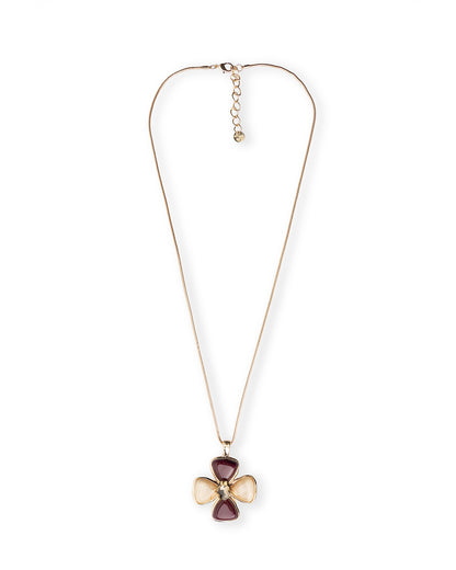 Collana lunga con catena snake e pendente a fiore in resina nei toni viola e beige