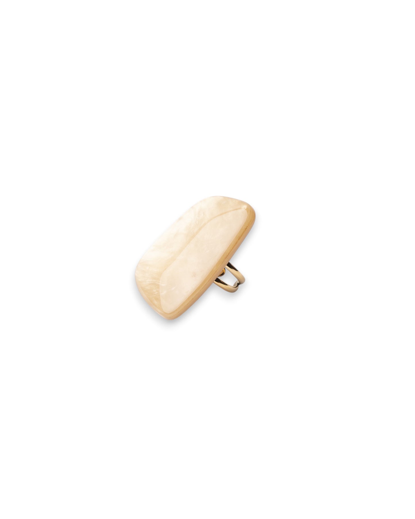 Anello regolabile in acciaio con pietra geometrica in acrilico beige